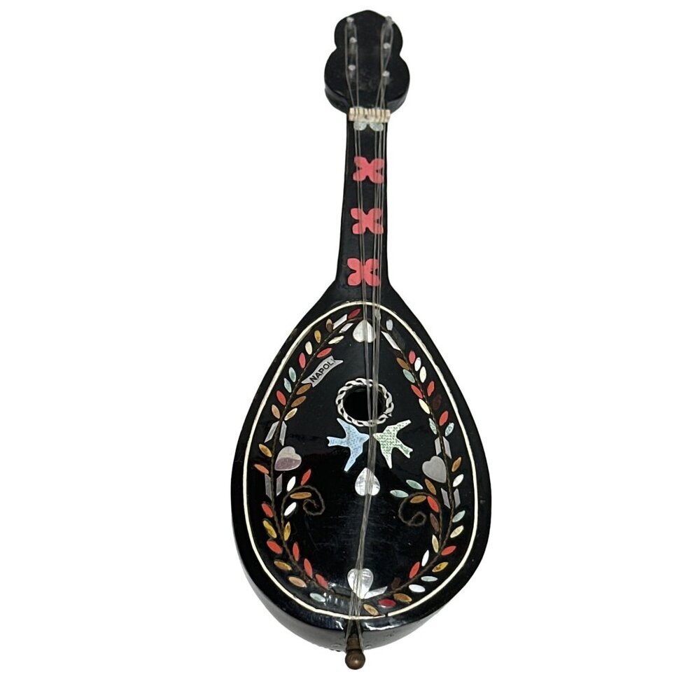 Vintage Napoli Mandolin Music Box Bakelite with Inlay | 9" Length